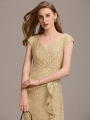 Decent Sequin Mermaid Cap Sleeves Wedding Guest Dress