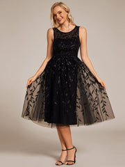 Beautiful Jewel Neck A-Line Sleeveless Sequin Wedding Guest Dress