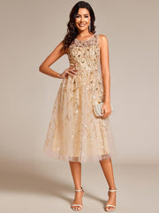 Beautiful Jewel Neck A-Line Sleeveless Sequin Wedding Guest Dress