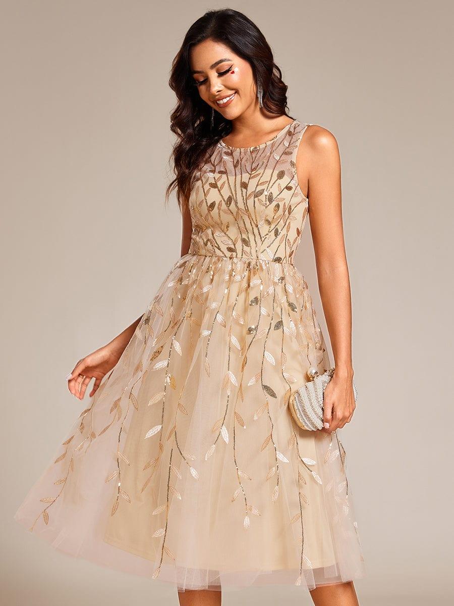 Beautiful Jewel Neck A-Line Sleeveless Sequin Wedding Guest Dress