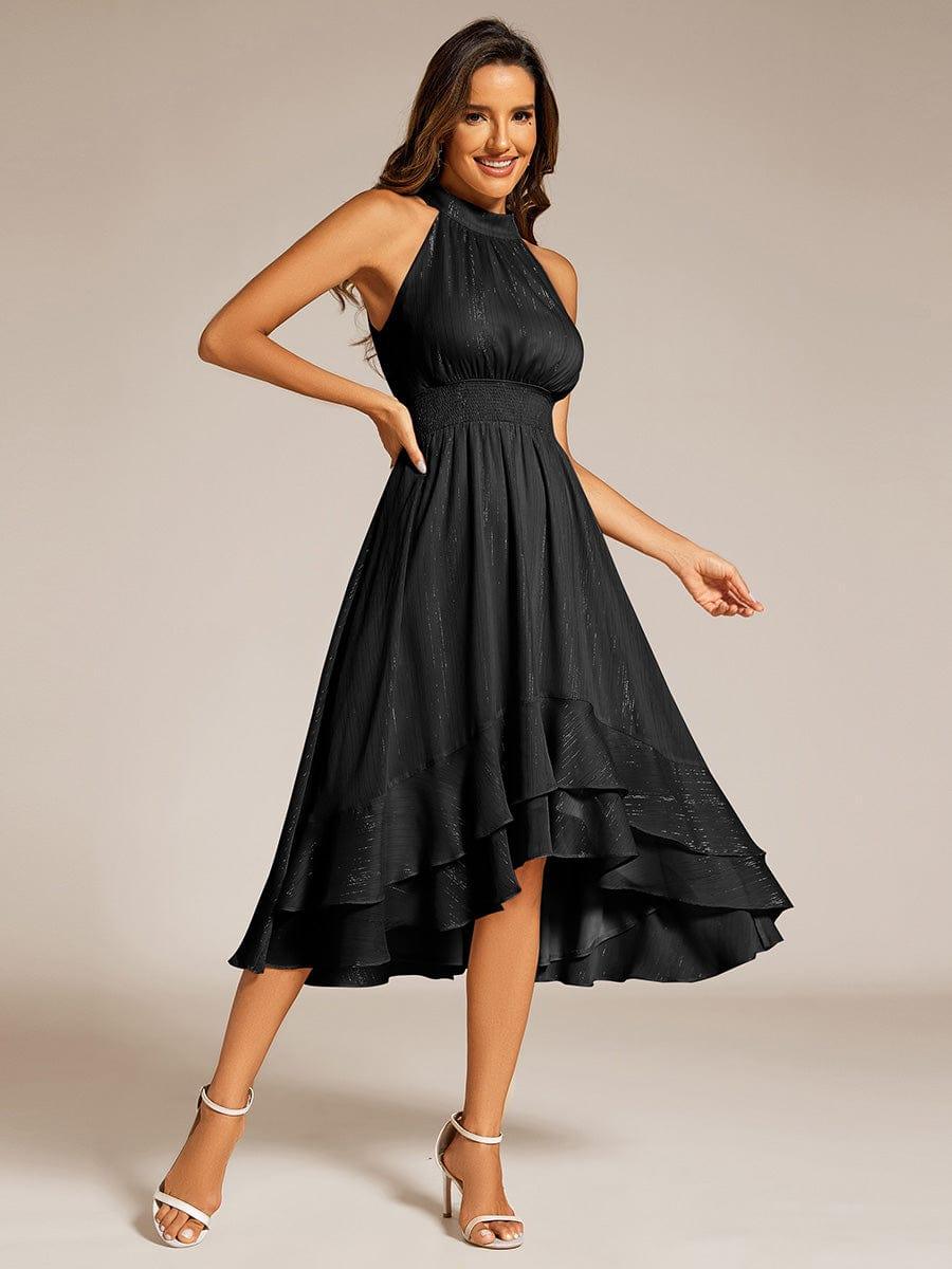 Dazzling Hi-Lo Halter Sleeveless Wedding Guest Dress