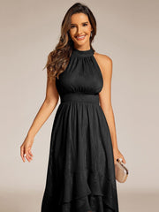 Dazzling Hi-Lo Halter Sleeveless Wedding Guest Dress