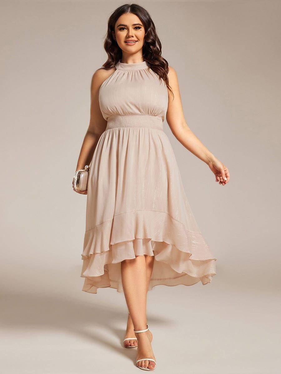 Dazzling Hi-Lo Halter Sleeveless Wedding Guest Dress