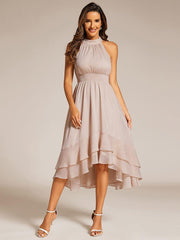 Dazzling Hi-Lo Halter Sleeveless Wedding Guest Dress