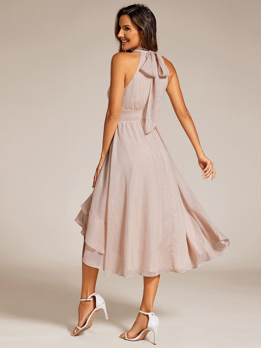 Dazzling Hi-Lo Halter Sleeveless Wedding Guest Dress