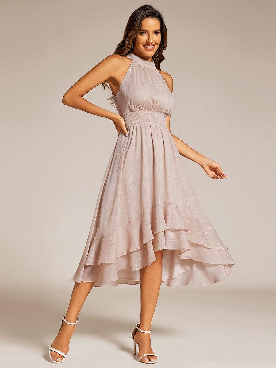 Dazzling Hi-Lo Halter Sleeveless Wedding Guest Dress