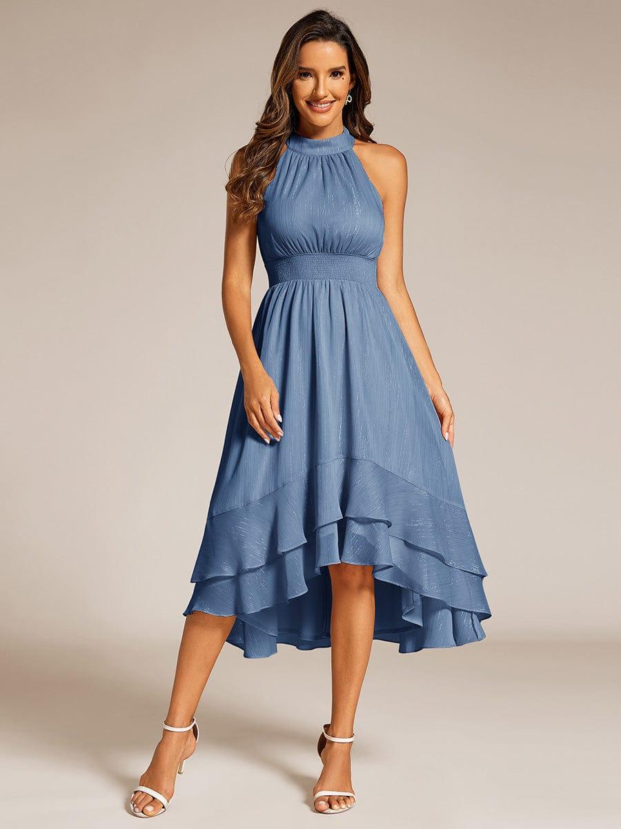 Dazzling Hi-Lo Halter Sleeveless Wedding Guest Dress