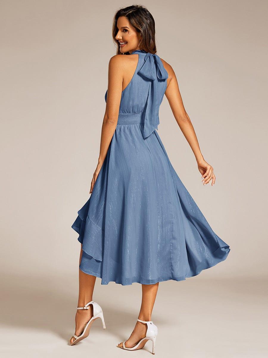 Dazzling Hi-Lo Halter Sleeveless Wedding Guest Dress