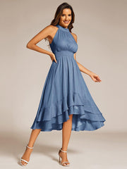 Dazzling Hi-Lo Halter Sleeveless Wedding Guest Dress