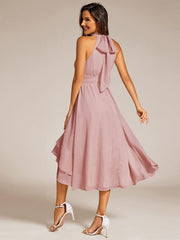 Dazzling Hi-Lo Halter Sleeveless Wedding Guest Dress