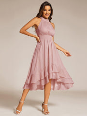 Dazzling Hi-Lo Halter Sleeveless Wedding Guest Dress