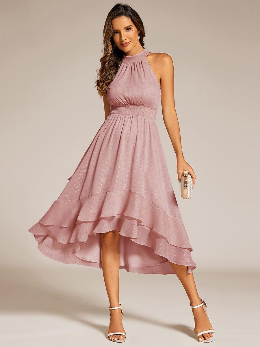 Dazzling Hi-Lo Halter Sleeveless Wedding Guest Dress