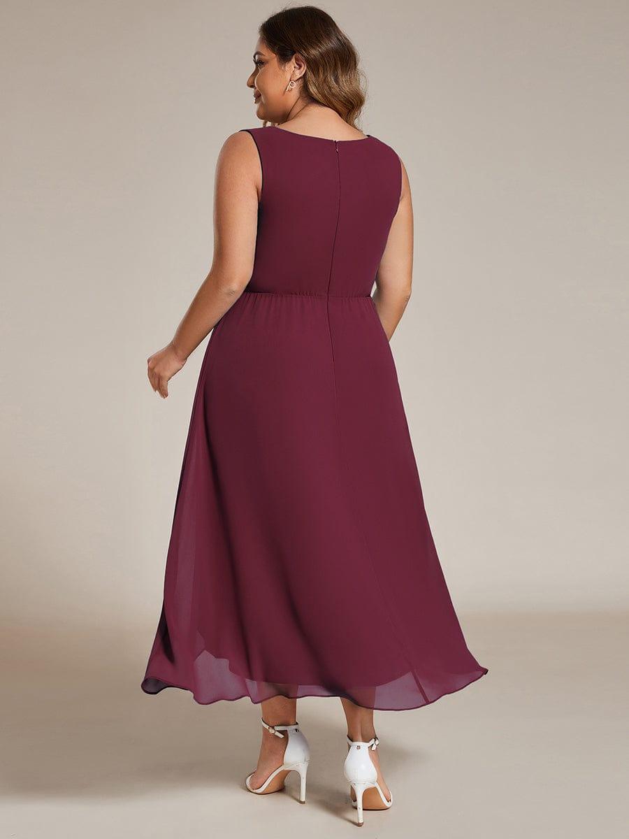 Flattering Plus Size Hi-Lo V-Neck Wedding Guest Dress with Appliques
