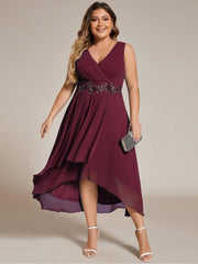 Flattering Plus Size Hi-Lo V-Neck Wedding Guest Dress with Appliques
