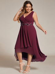 Flattering Plus Size Hi-Lo V-Neck Wedding Guest Dress with Appliques