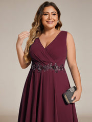 Flattering Plus Size Hi-Lo V-Neck Wedding Guest Dress with Appliques