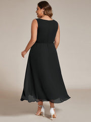 Flattering Plus Size Hi-Lo V-Neck Wedding Guest Dress with Appliques