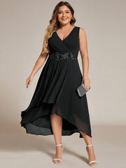 Flattering Plus Size Hi-Lo V-Neck Wedding Guest Dress with Appliques