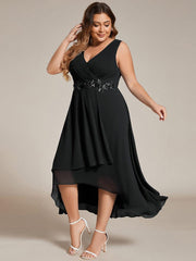 Flattering Plus Size Hi-Lo V-Neck Wedding Guest Dress with Appliques