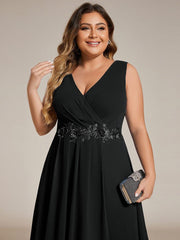 Flattering Plus Size Hi-Lo V-Neck Wedding Guest Dress with Appliques