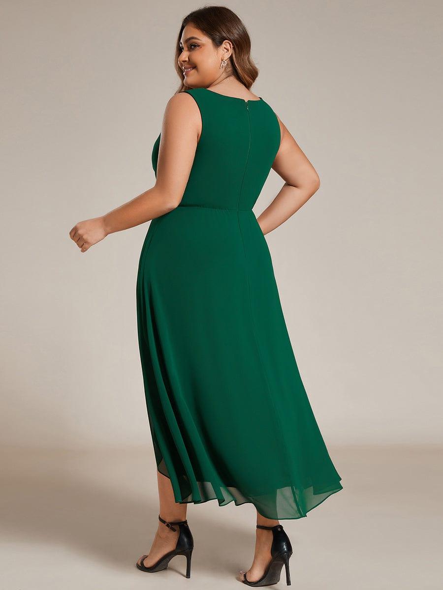 Flattering Plus Size Hi-Lo V-Neck Wedding Guest Dress with Appliques