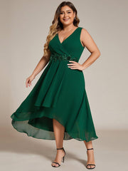 Flattering Plus Size Hi-Lo V-Neck Wedding Guest Dress with Appliques