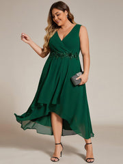 Flattering Plus Size Hi-Lo V-Neck Wedding Guest Dress with Appliques