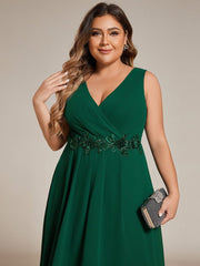 Flattering Plus Size Hi-Lo V-Neck Wedding Guest Dress with Appliques
