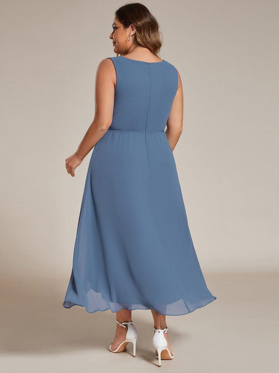 Flattering Plus Size Hi-Lo V-Neck Wedding Guest Dress with Appliques
