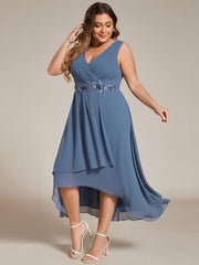 Flattering Plus Size Hi-Lo V-Neck Wedding Guest Dress with Appliques
