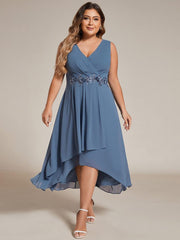 Flattering Plus Size Hi-Lo V-Neck Wedding Guest Dress with Appliques