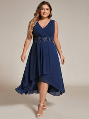 Flattering Plus Size Hi-Lo V-Neck Wedding Guest Dress with Appliques