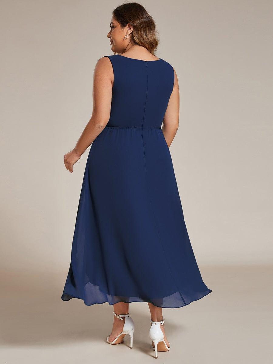 Flattering Plus Size Hi-Lo V-Neck Wedding Guest Dress with Appliques