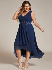 Flattering Plus Size Hi-Lo V-Neck Wedding Guest Dress with Appliques