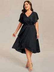 Fabulous Short Sleeves V-Neck A-Line Wedding Guest Dress