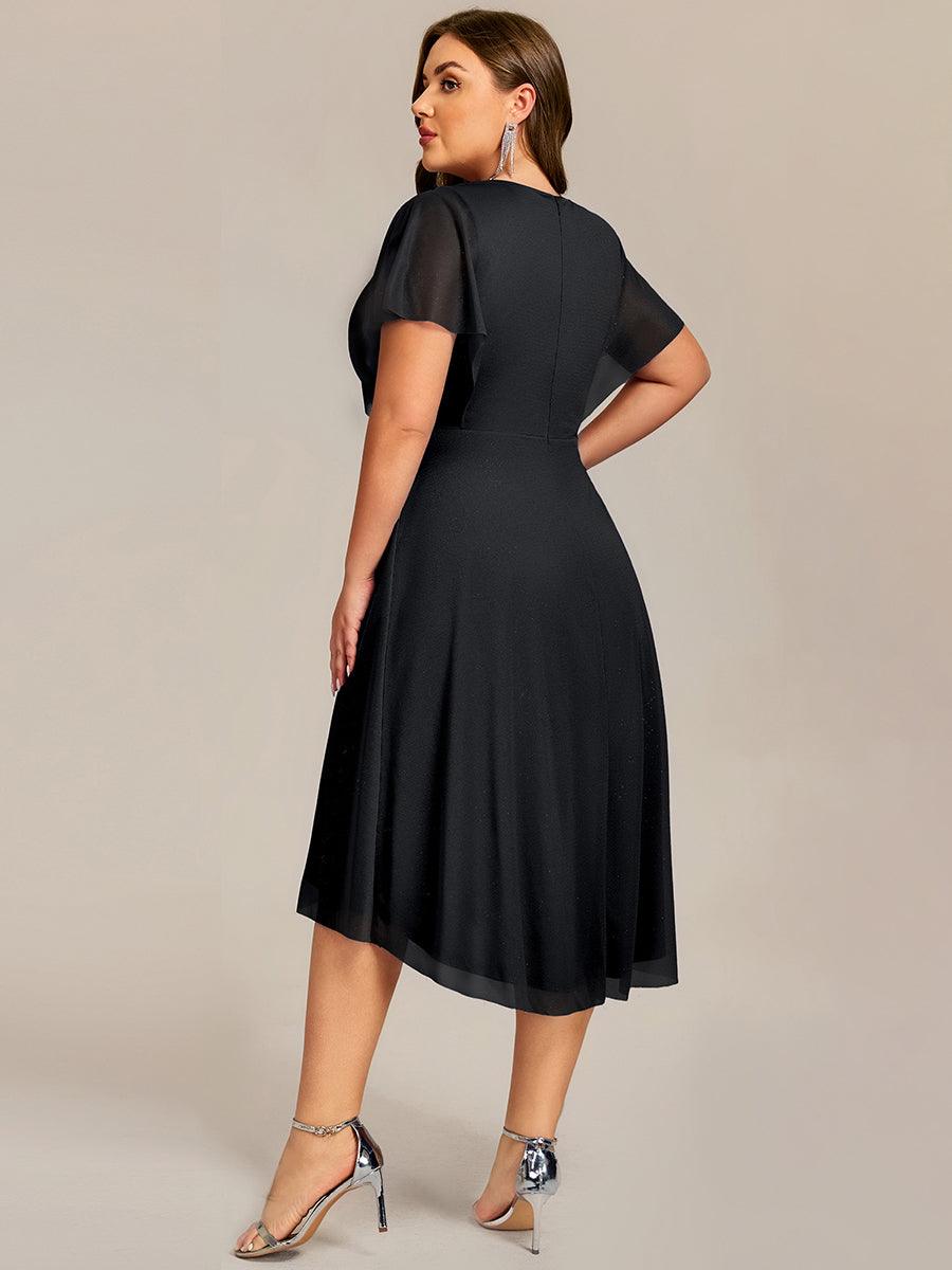Fabulous Short Sleeves V-Neck A-Line Wedding Guest Dress