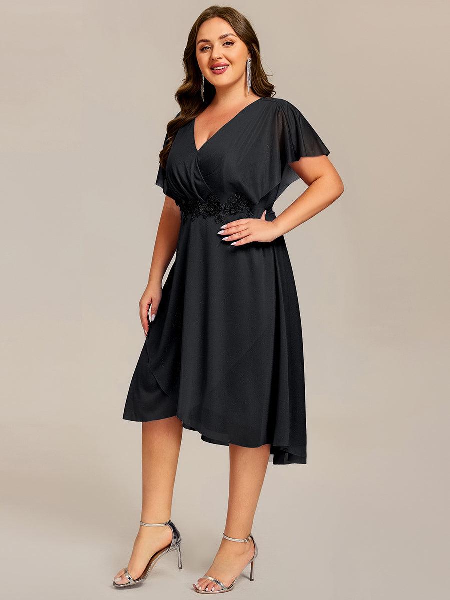 Fabulous Short Sleeves V-Neck A-Line Wedding Guest Dress