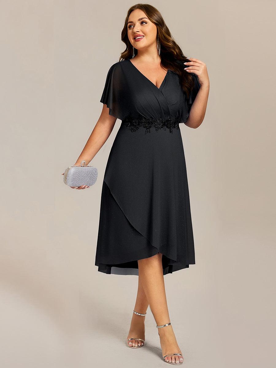 Fabulous Short Sleeves V-Neck A-Line Wedding Guest Dress