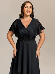 Fabulous Short Sleeves V-Neck A-Line Wedding Guest Dress