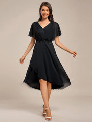 Fabulous Short Sleeves V-Neck A-Line Wedding Guest Dress