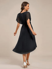 Fabulous Short Sleeves V-Neck A-Line Wedding Guest Dress