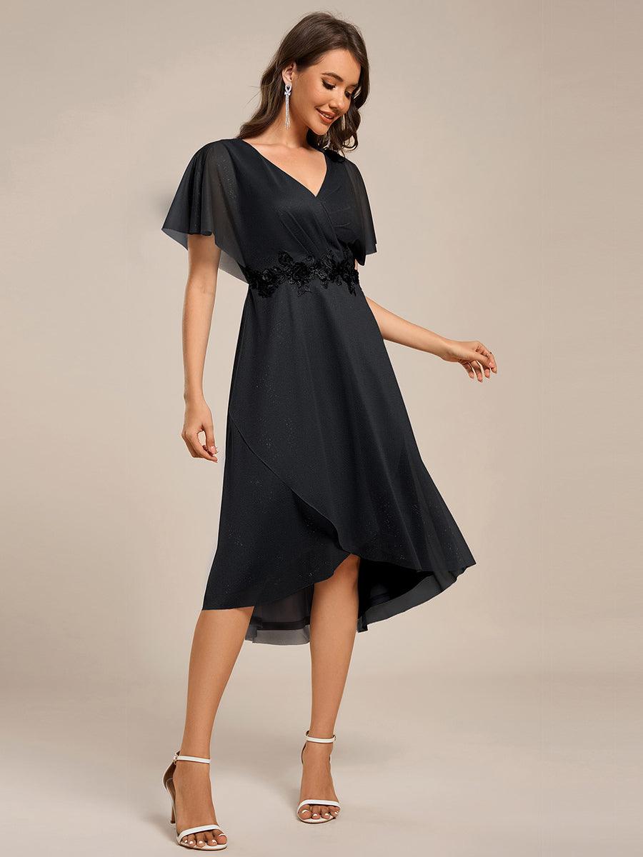 Fabulous Short Sleeves V-Neck A-Line Wedding Guest Dress