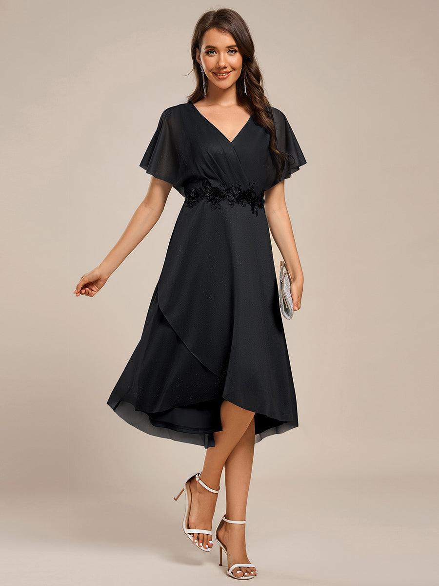 Fabulous Short Sleeves V-Neck A-Line Wedding Guest Dress