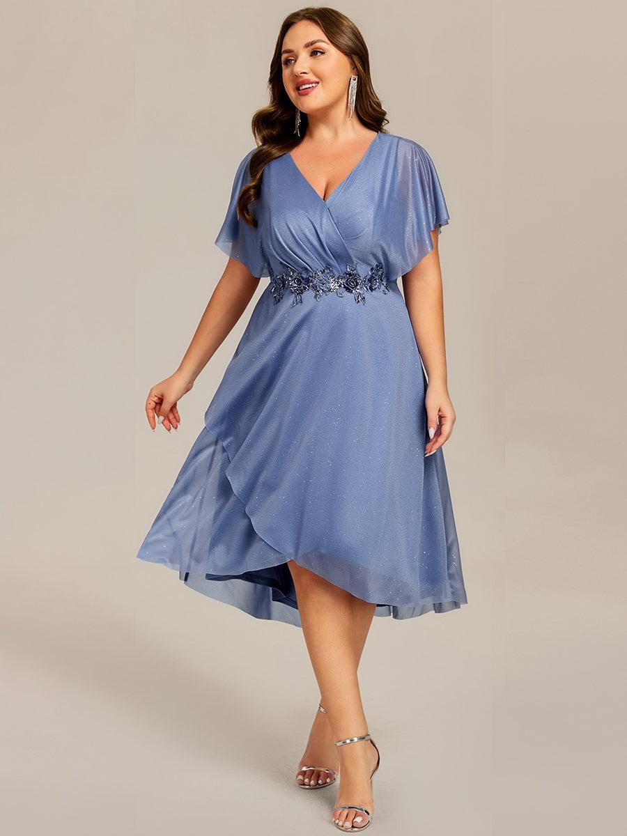 Fabulous Short Sleeves V-Neck A-Line Wedding Guest Dress