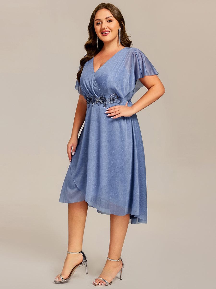 Fabulous Short Sleeves V-Neck A-Line Wedding Guest Dress