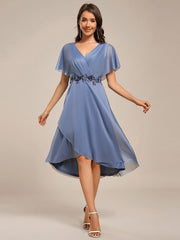 Fabulous Short Sleeves V-Neck A-Line Wedding Guest Dress