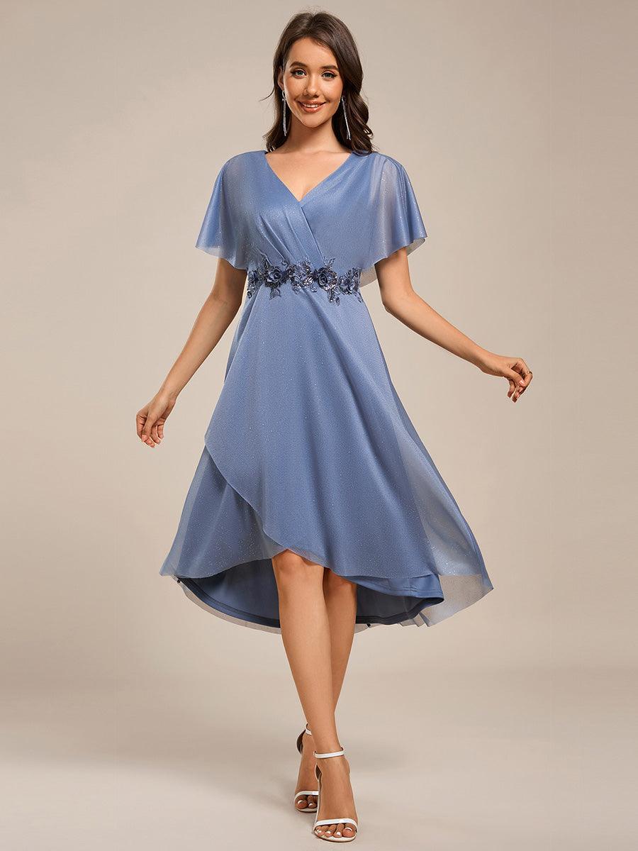 Fabulous Short Sleeves V-Neck A-Line Wedding Guest Dress