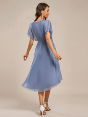 Fabulous Short Sleeves V-Neck A-Line Wedding Guest Dress
