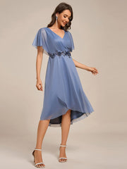 Fabulous Short Sleeves V-Neck A-Line Wedding Guest Dress