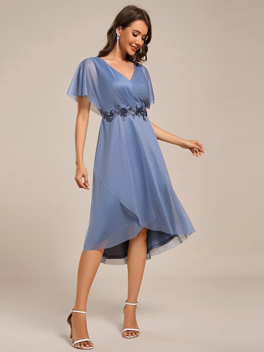 Fabulous Short Sleeves V-Neck A-Line Wedding Guest Dress
